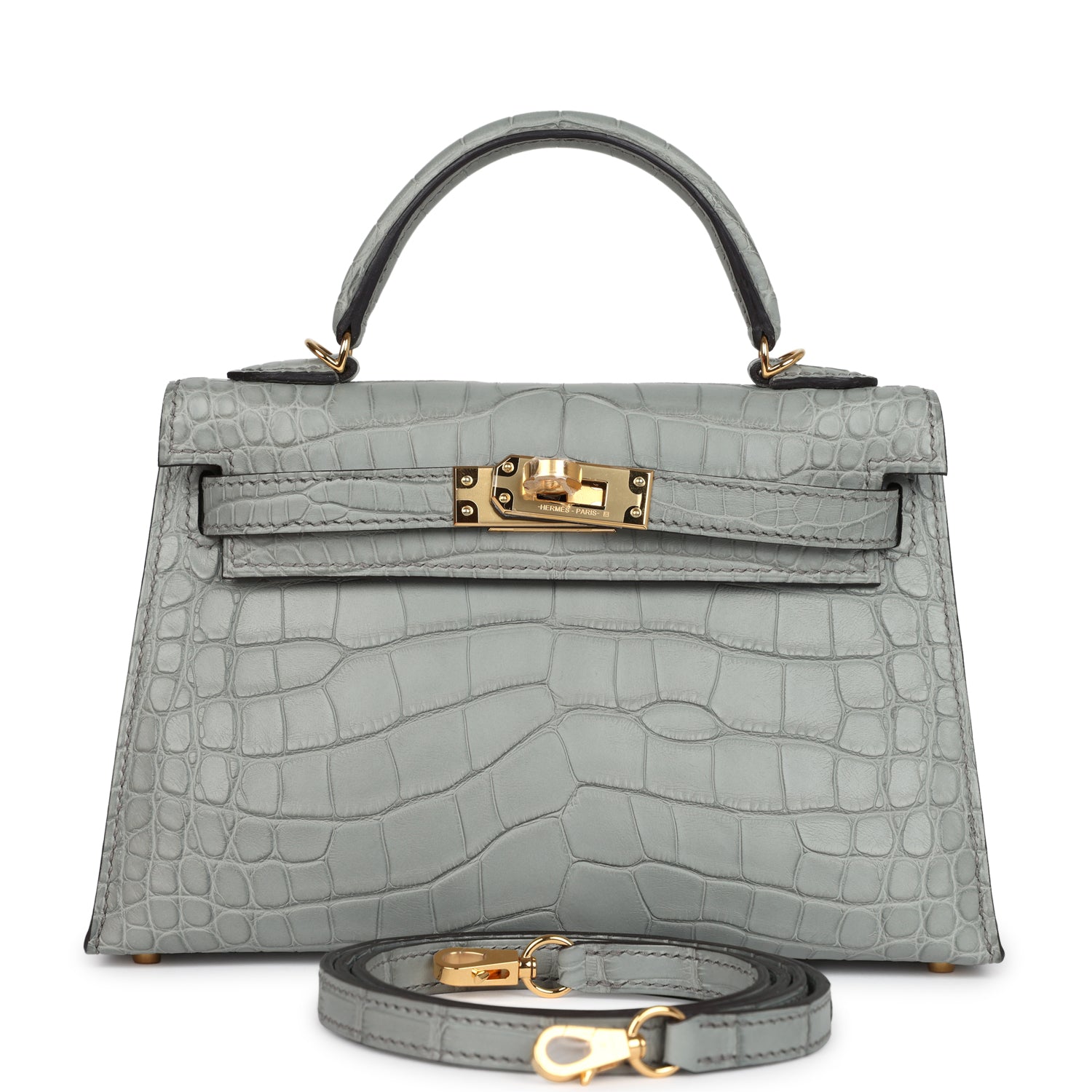 Hermès Kelly Sellier 20 Gris Ciment Matte Alligator Gold Hardware Hermès Kelly Sellier 20 Gris Ciment Matte Alligator Gold Hardware